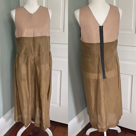 Marni Two-Tone Sleeveless Dress Leather Cotton Size 44 - Picture 1 of 8